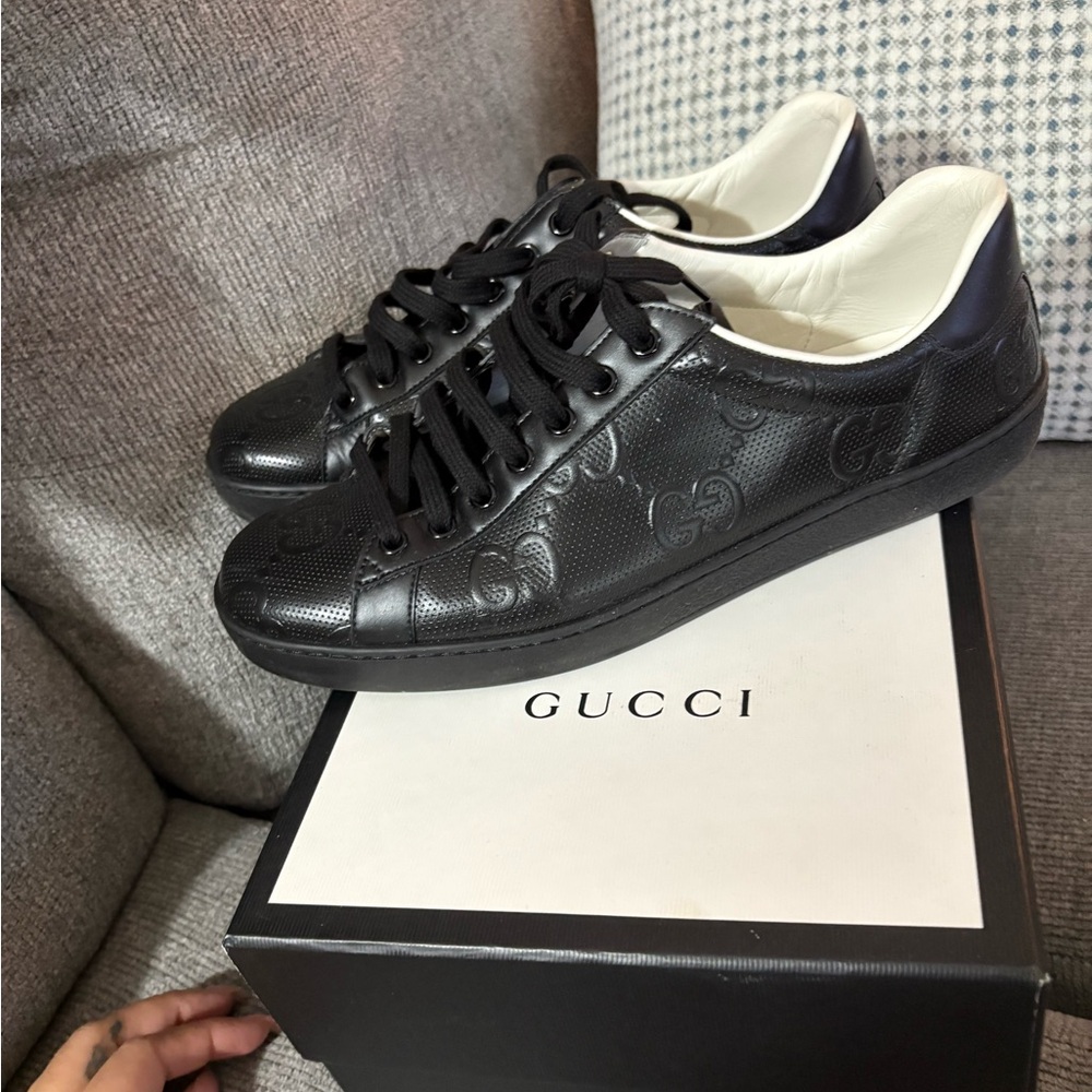 Gucci Black Leather Sneakers for Men